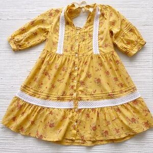 ASOS Yellow Floral Prairie Dress Lace Trim Cottagecore Boho Medium